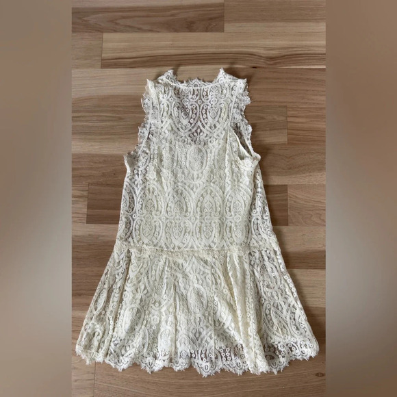 Free people Victorian Ivory Lace drop waist V-neck sleeveless mini dress Size M - Picture 11 of 12
